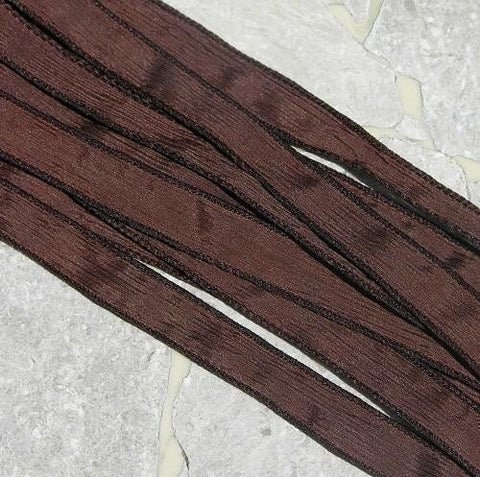 Dark Chocolate Brown silk ribbons - 5 silk bracelet wraps - Wonderful for jewelry making, floral trim or other crafts stringing supplies