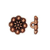 CZECH ROSETTE Buttons Qty 4 TierraCast Pewter, Flower Buttons, Antique Copper 12 mm Great Leather Wrap Clasps or Clothing
