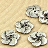 HIBISCUS Buttons 3/4” Antique Silver, Gorgeous Tropical Hawaiian Flower Button 19mm Qty 4 to 12, Leather Clasp, Clothing Sweater Two Hole