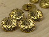 TRIBAL FLOWER Metal Buttons 5/8" Antique Gold, Concho Button, Qty 4 to 24, Jewelry Findings, Concha Native American Style Buttons, 15mm