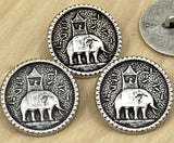 ELEPHANT Metal Buttons, Qty 3/4” Howdah Coin Metal Button, Antique Silver, 20mm Yoga Meditation Leather Wrap or Clothing Clasps