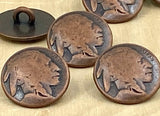 Indian Head Nickel, Metal Button 5/8" Antique Copper Buttons Qty 4 to 12, Round Shank Back Buttons American Indian Head Button, 15mm