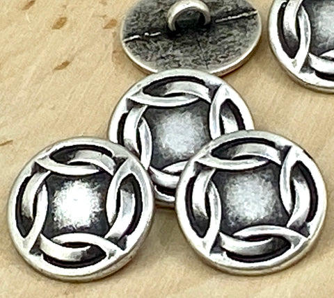 CELTIC KNOT Metal Buttons, Antique Silver, 11/16” Round Button, Qty 4 to 24, 18mm Woven Knot, Clothing Button or Leather Wrap Clasps