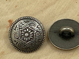 Flower Dance Metal Buttons 5/8" Antique Silver, Floral Twist Tapestry Button, Qty 4 to 8, 15mm Clothing or Leather Wrap Clasps