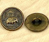 ELEPHANT Metal Buttons, Qty 4, 5/8" Howdah Coin Metal Button, Antique Brass, 15mm Leather Wrap Clasps and Clothing Houdah Bronze Ethnic