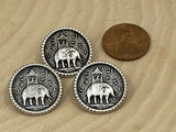 ELEPHANT Metal Buttons, Qty 3/4” Howdah Coin Metal Button, Antique Silver, 20mm Yoga Meditation Leather Wrap or Clothing Clasps