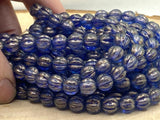 HALO Ultramarine Melon Beads /Czech Glass Beads /Blue with Light Gold Dusting Round Carved Melons 8mm Strand 25 Fluted Pumpkin Beads