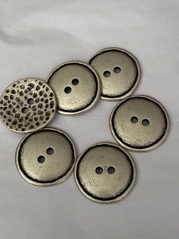 Primitive Metal Buttons 1 1/4” Two Hole Antique Silver, Two Sided Rustic Animal Print Spots or Plain Primitive Button, Qty 4 or 8 Concave