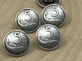 DOLPHIN Lira Metal Buttons 5/8” Antique Silver Italian Coin Reproduction 1975 Button Qty 4 Dolphin, 15mm