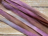 DESERT ROSE Silk Ribbons, Hand Dyed Handmade Silk Ribbon Strings 5 Silk Watercolor Ribbons Brown Pink Lilac