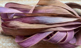 DESERT ROSE Silk Ribbons, Hand Dyed Handmade Silk Ribbon Strings 5 Silk Watercolor Ribbons Brown Pink Lilac