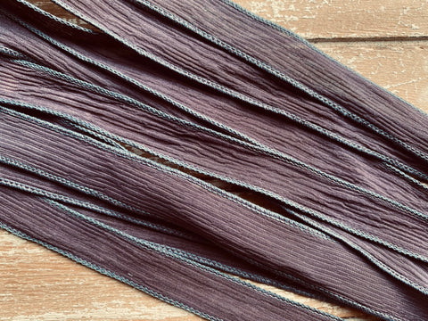 BLACKBERRY Hand Dyed Silk Ribbon 5 Hand-Dyed Sewn Strings Misty Violet Plum, Handmade Jewelry Ribbon, Great Necklace or Bracelet Wraps