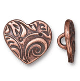TierraCast AMOR HEART Metal Buttons 14mm / Antique Copper Button Qty 4 to 20 / Shank Back / Swirly Heart Leather Wraps