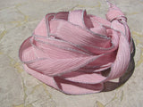 Pink Petals Hand Dyed Silk Ribbons, Crinkle Silk Ribbons with Metallic Edges, Qty 5 Silk Strings Old Rose Wrap Bracelets or Craft Ribbon