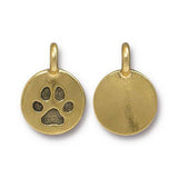 TierraCast PAW PRINT Charms, Antique Gold Tiny Round Pendants, Qty 4 to 20, 16.6mm Dog Paw Drops Cat Paw Charms