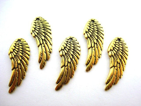 Angel Wing Charms TierraCast Antique Gold, Angel Wings, Feather Pendant Drops Qty 4