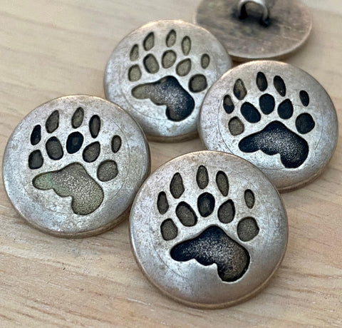 Bear Paw Buttons 3/4” Antique Silver Metal Button Qty 4 / Southwest Outdoors 20mm Clothing Leather Wrap Clasps