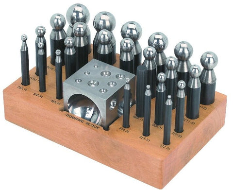 Deluxe Steel Dapping Block Doming Punch Set with 24 Punches, Metal Hardened Steel Metal Working Tools