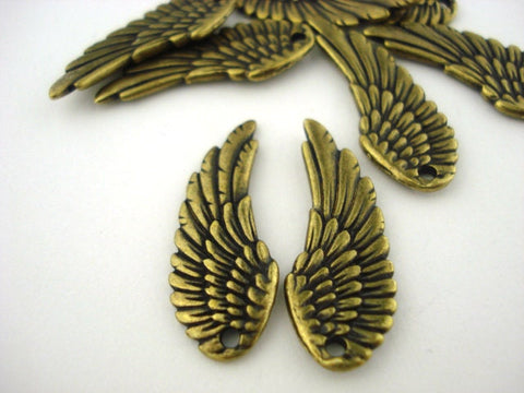 ANGEL WINGS Charms TierraCast Antique Brass 28mm Pendant Drops Qty 4, Great Earring Charms