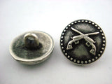 Crossed Guns Metal Button in Antique Silver w Shank 5/8" 15mm Qty 4 Pistols Leather Wrap Clasp