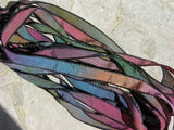 CHASING RAINBOWS, 5 Hand Dyed Silk Ribbons Strings Strands, Great for Silk Wraps and Necklace Ties