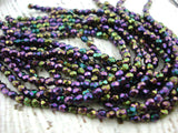 Iris Purple 3mm Firepolished Round /Faceted Round Czech Glass Beads Qty 50 Firepolished Small Metallic Purple
