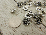 CZECH ROSETTE Buttons Qty 4 TierraCast Pewter Antique Silver 12 mm Shank Back Button, Great for Leather Wrap Clasps or Clothing