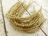 HALO LINEN Faceted Round Beads /Firepolished /3mm Czech Glass Beads /Strand 50 Beads /Fire Polish Facet Beads /Gold Finish