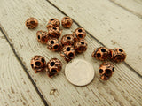 Sugar Skull Beads TierraCast Antique Copper 10mm Big Hole Beads, Large Hole, Qty 4, Rose Skulls Viva Mexicana, Day of the Dead Jewelry