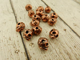 Sugar Skull Beads TierraCast Antique Copper 10mm Big Hole Beads, Large Hole, Qty 4, Rose Skulls Viva Mexicana, Day of the Dead Jewelry