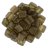 Halo Burnt Umber Tile Beads, CzechMates 2 hole, 6mm, Czech Glass Two Hole Tiles, Qty 25 Gorgeous Soft Brown w Gold Shimmer Squares
