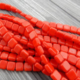 Opaque Red Two Hole Tile Beads /2 hole tile /6 mm /Czech Glass Beads /Square Tiles /Qty 25 Beads /Perfect for Leather Wrap Beads