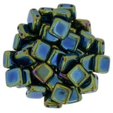 IRIS GREEN CzechMates 6mm Tile Beads /2 hole Czech Glass Tiles /Qty 25 Squares Beads Beadweaving or for Leather Wrap Bracelets