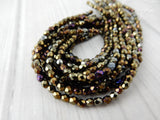 IRIS BROWN 3mm Faceted Round Czech Glass Round Beads Qty 50 Firepolished Tiny Beads /Gorgeous Earthy Metallic Brown Beads