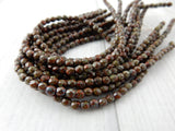 PICASSO UMBER Brown Faceted Round Czech Glass Beads 3mm Qty 50 Firepolished Tiny Brown Beads