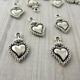Sacred Heart Milagro Charms in antique silver by TierraCast from the Viva Mexicana Line, Day of The Dead, Love Valentines Day
