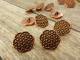 FLOWER OF LIFE Button, Tierracast Button, Antique Copper Qty 4, Round Metal Buttons, Shank Button, Great for Leather Wraps or Focal Clasps