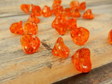 COATED SUNSHINE DUST Three Petal Flowers /Czech Glass Beads Qty 12 Pressed Glass Orange with Gold Flecks Flower Beads