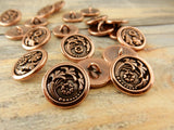 CZECH FLOWER Button Tierracast Buttons, Qty 4, Antique Copper Round Metal Shank Button, Great for Leather Wraps or Focal Clasps