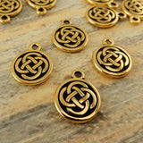 CELTIC KNOT Charms, Tierracast Antique Gold, 15mm Knotwork Drops, Qty 4 to 20, Irish Double Sided Bulk Celtic Charm