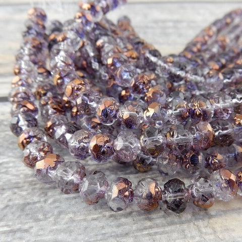 COPPER AMETHYST Faceted ROSEBUD Beads / Luster Light Lavender Purple 6mm Glass Beads Qty 25 Rose Bud Beads Small 6x5mm