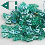 EMERALD AB Tri Beads /4mm Czech Glass Beads /Two Sided /Reversible /Sequin Beads /5 Grams /Green Metallic Triangle Spacer Beads