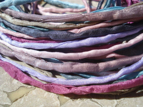 Soft Petals Silk Cord Assortment, 2-3mm Hand Dyed Hand Sewn Cording Bulk 10 to 50 Strings, Cool Pastel Silk Cords, Pink Lavender Gray